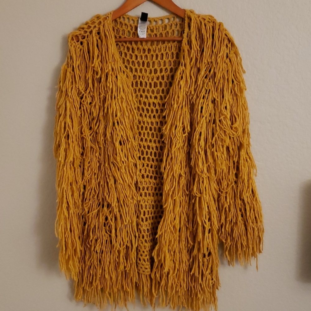 Golden Shaggy Fringe Cardigan